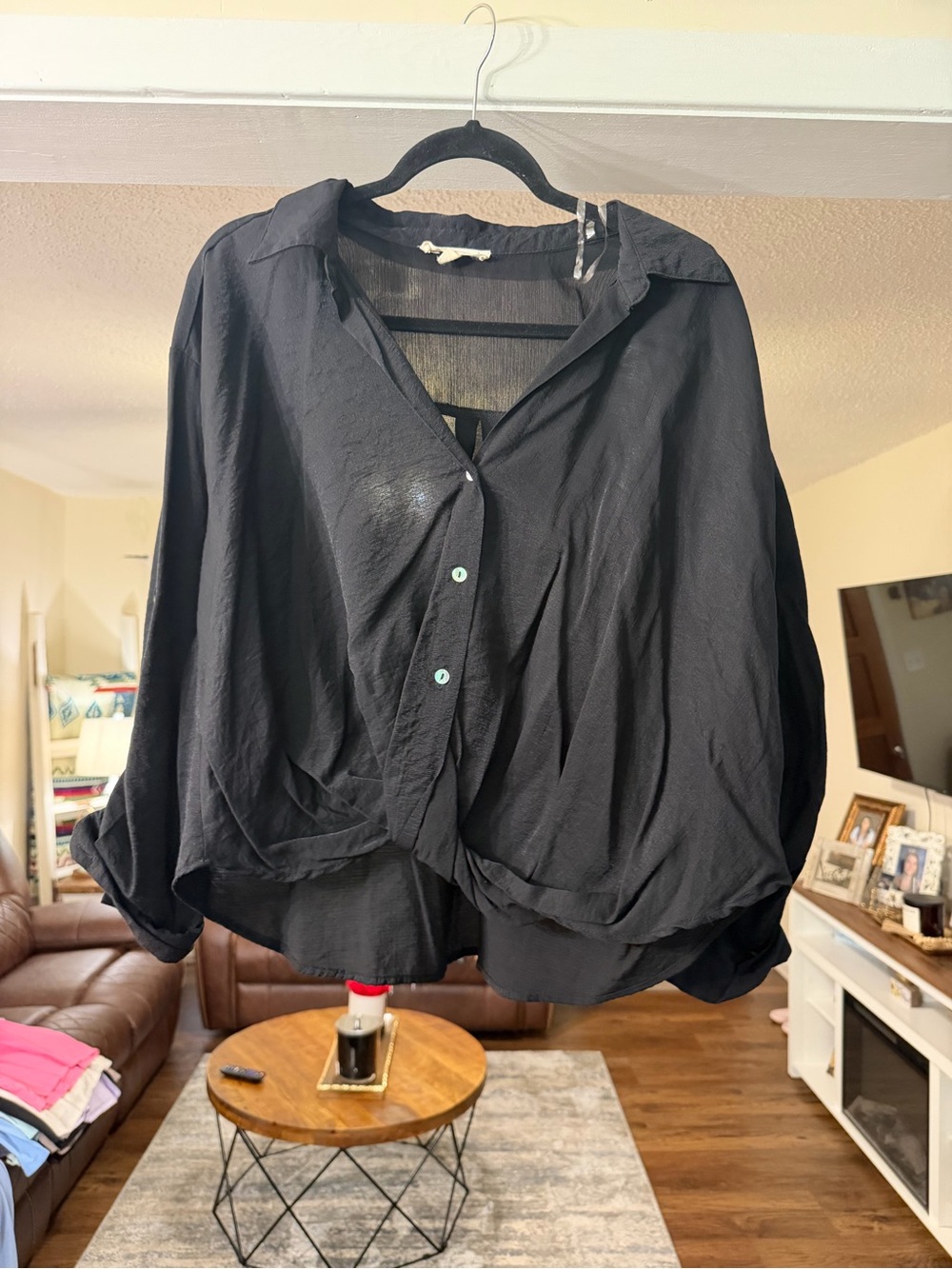 Lily Star Black Button-Front Top with Bright Pink Accents